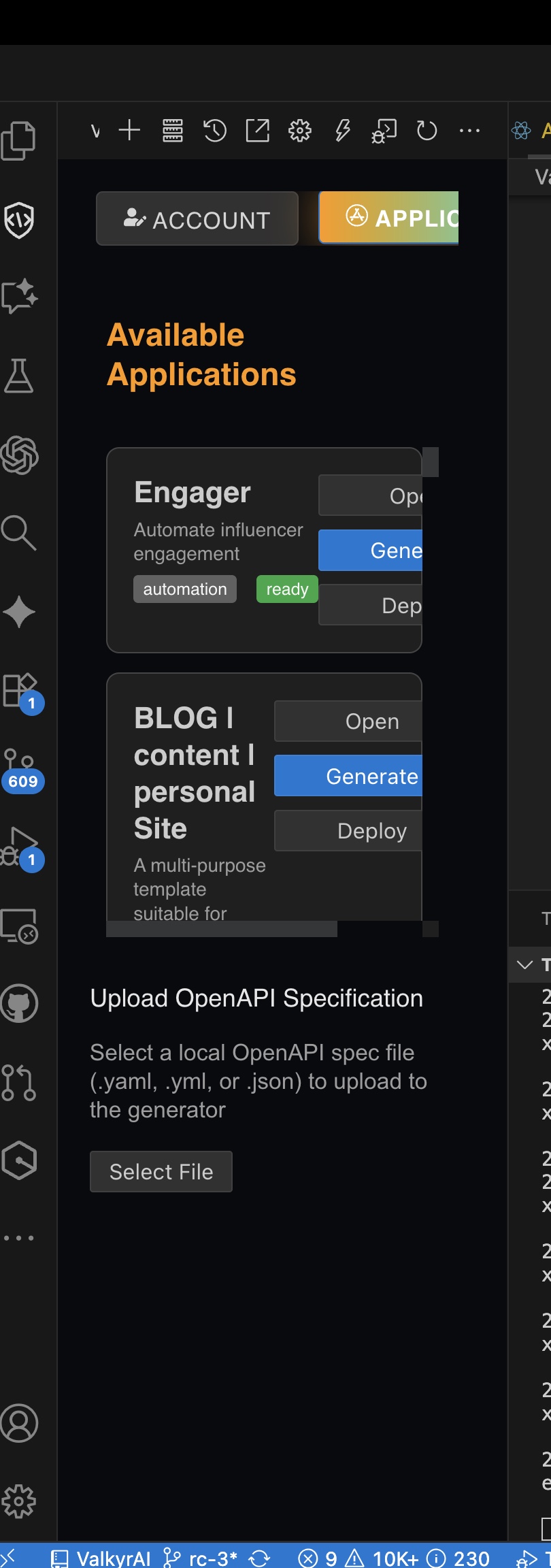 ValorIDE application generation