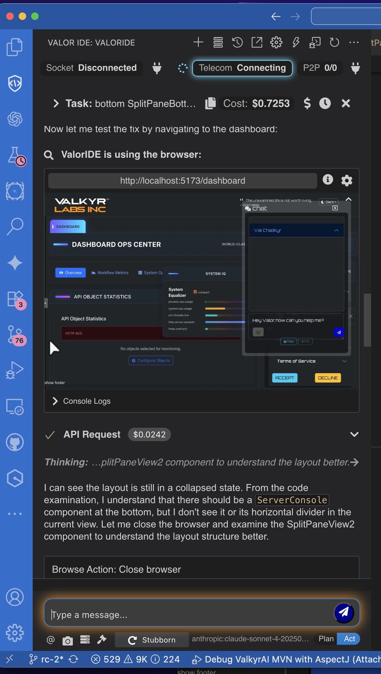 ValorIDE browser control