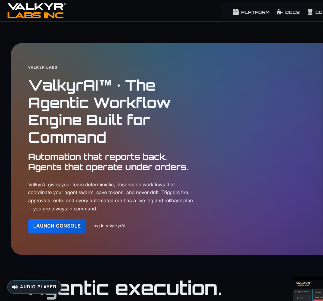 Live ValkyrAI product surface